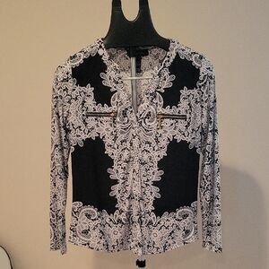 INC Black and White Lace Patterned Blouse